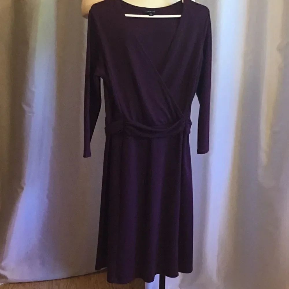 Fall/winter weight long sleeved dress, pull on style in plum size 6 to 8 small